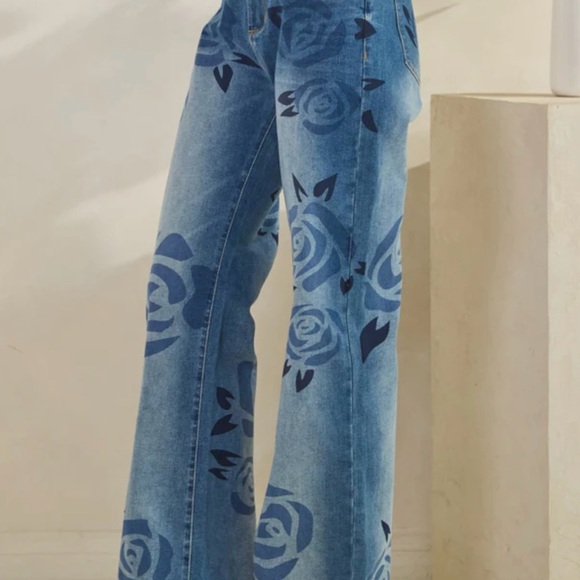 Oli & Hali Blue Floral Wide Leg Jeans - Picture 6 of 10